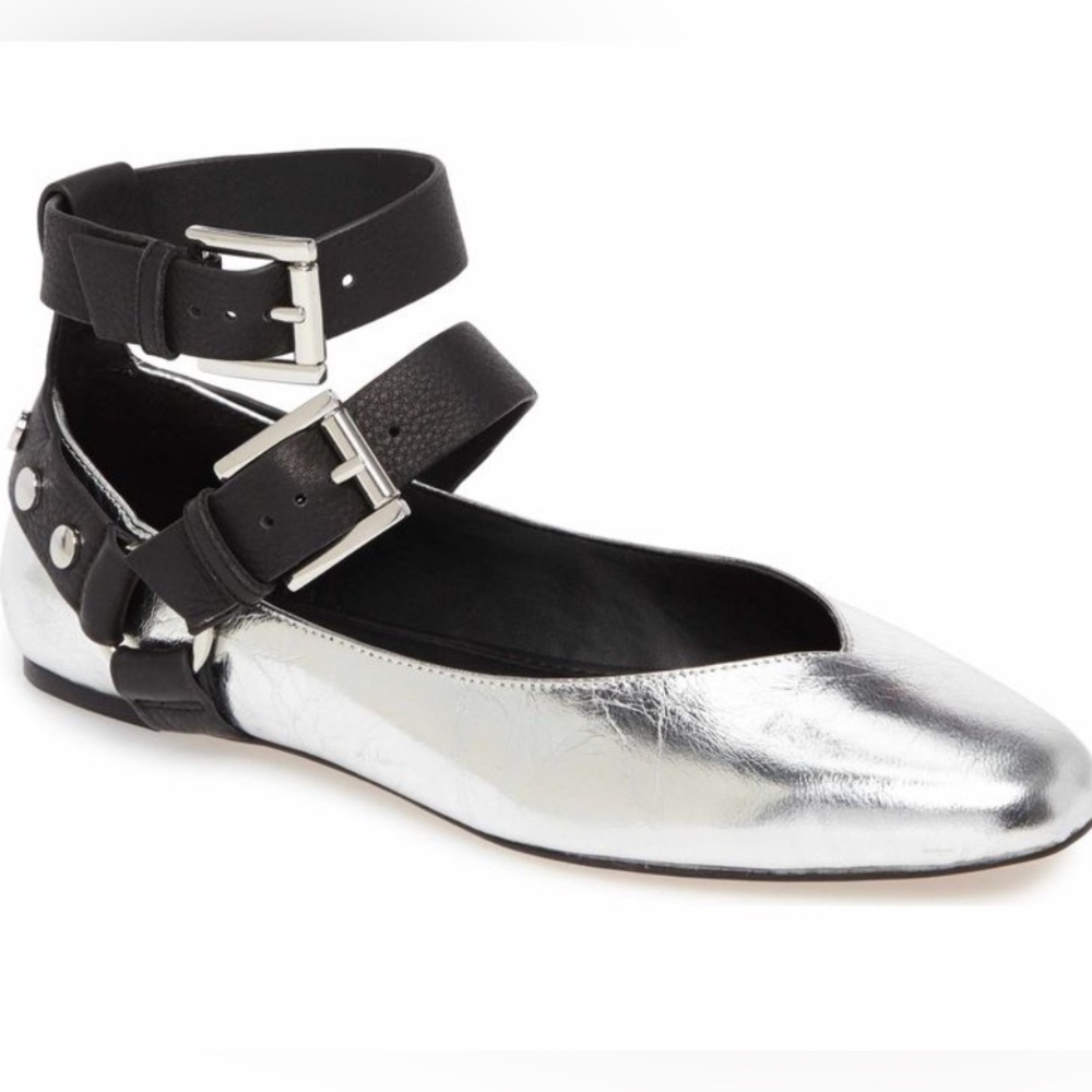 Rebecca Minkoff Vivica Metallic Silver and Black Ballet Flats!!!